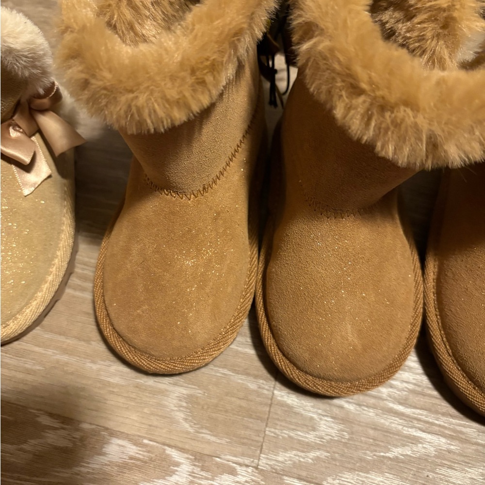 BearPaw Tan Kids Boots with Fur Trim
